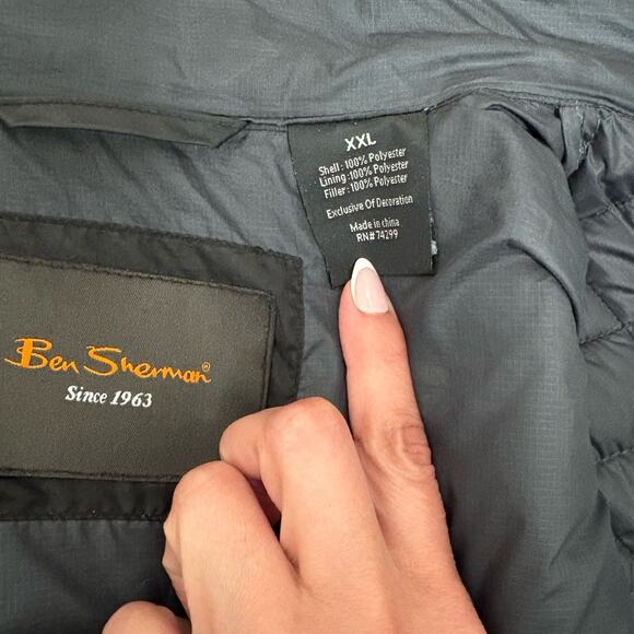 Ben Sherman Men’s Black Lightweight Puffer Coat Jacket Full Zip Big and Tall 2XL - Picture 4 of 5